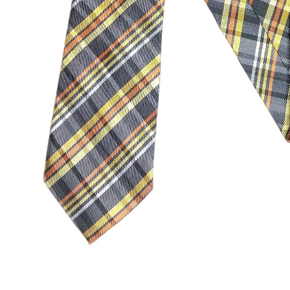 Billy London Silk Tie Men’s 58.5” Blue Yellow Plaid Designer Skinny Tie NWT